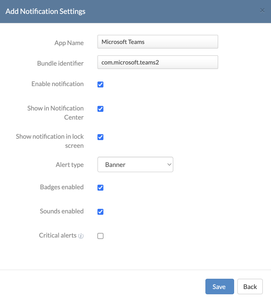 Configuring notification settings for apps in macOS.